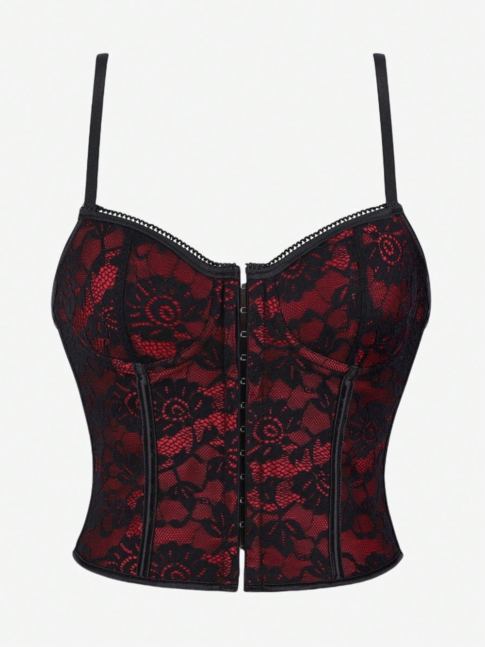 Shein Black-Red Waist-Cinching Lace Design Corset Top XS